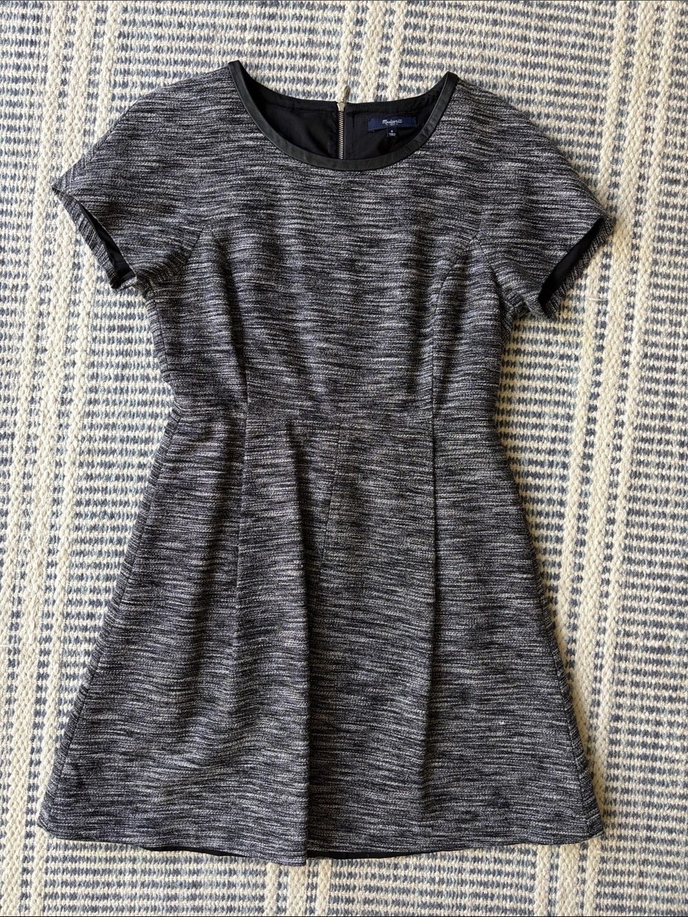 Madewell Heathered Gray Fit-and-Flare Mini Dress with Black Leather Trim